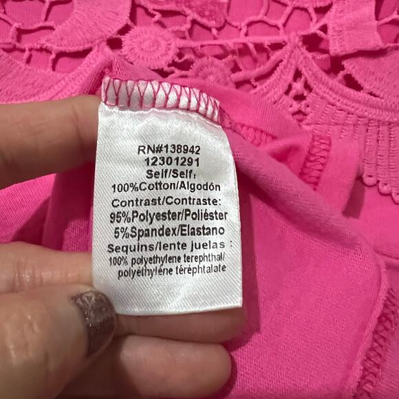 On Twelfth (S) Floral Sequin Sleeve Chest "The Key West Top" Short Sleeve Shirt - Picture 10 of 11